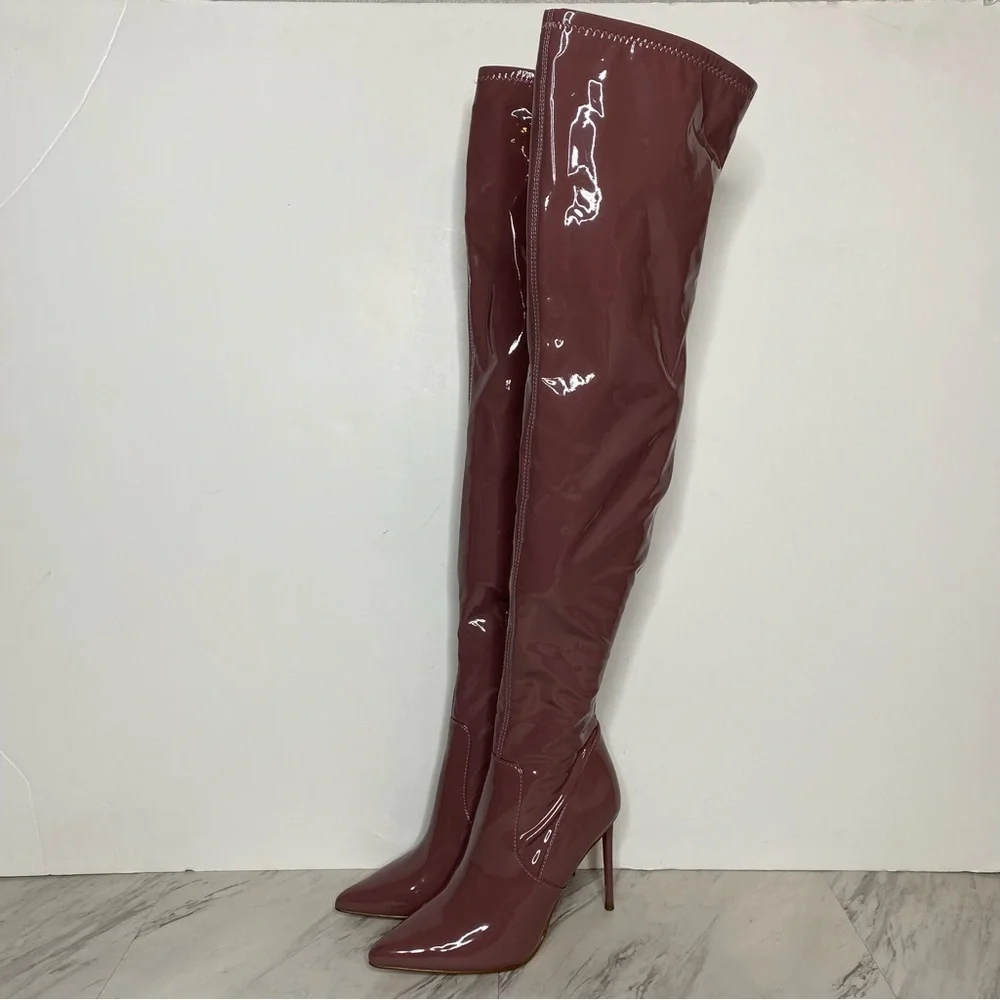 Steve Madden Viktory Pink Patent Faux Leather Over The Knee Boot 7 1/2